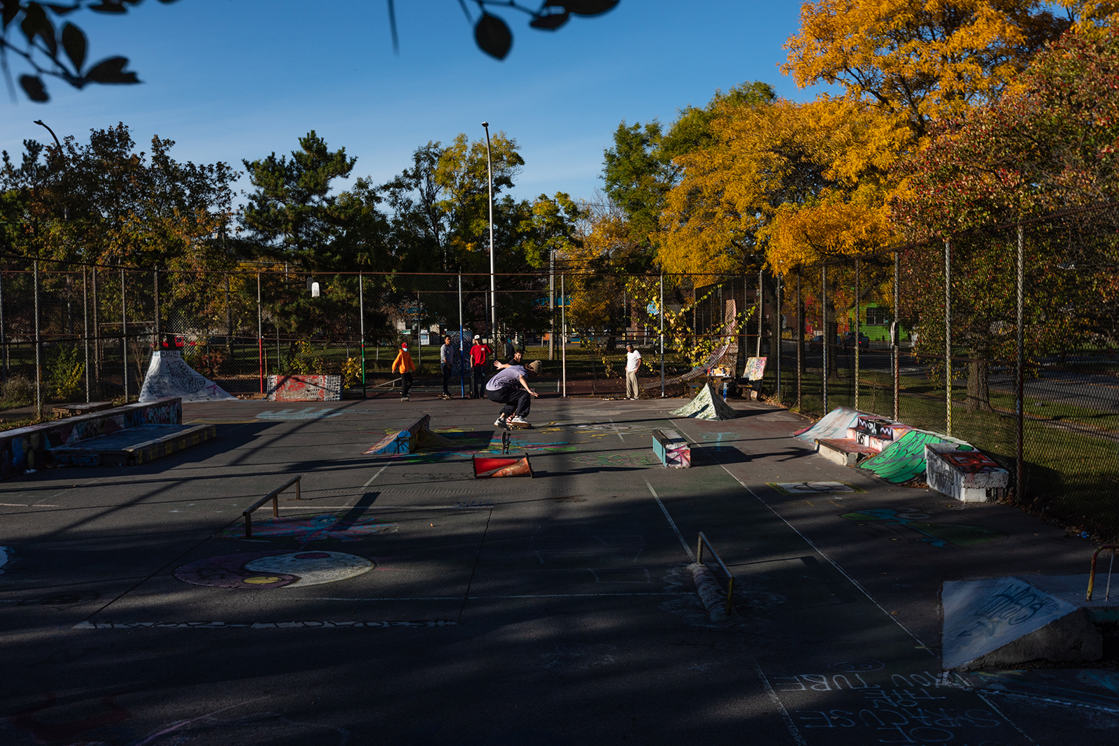 Orange construction cones serve multiple purposes at the park