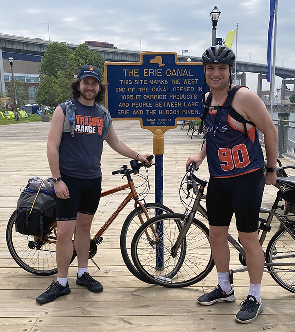 standing at the start of biking the erie canal